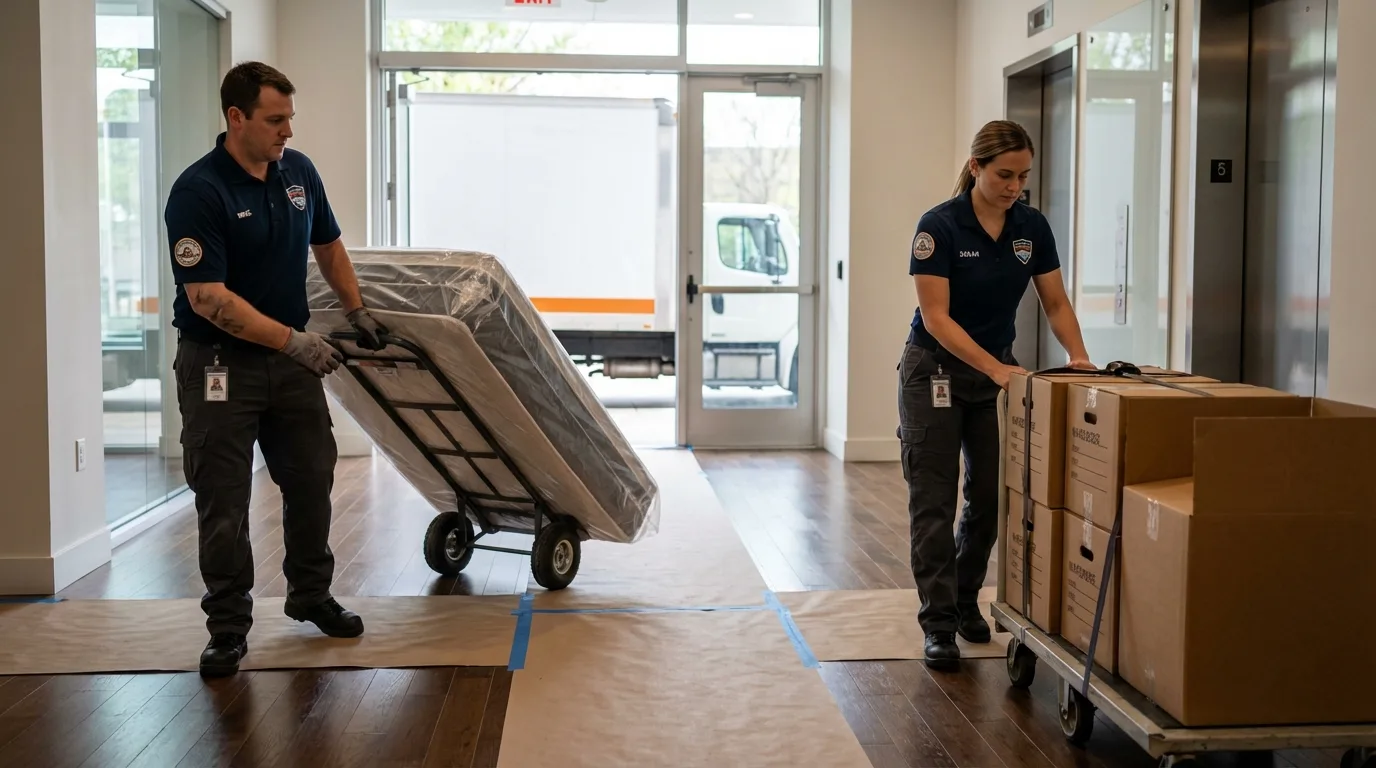 Professional apartment movers loading elevator in Catawissa, PA